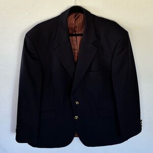 Elegant Vintage Navy Men's Blazer with Gold Accents